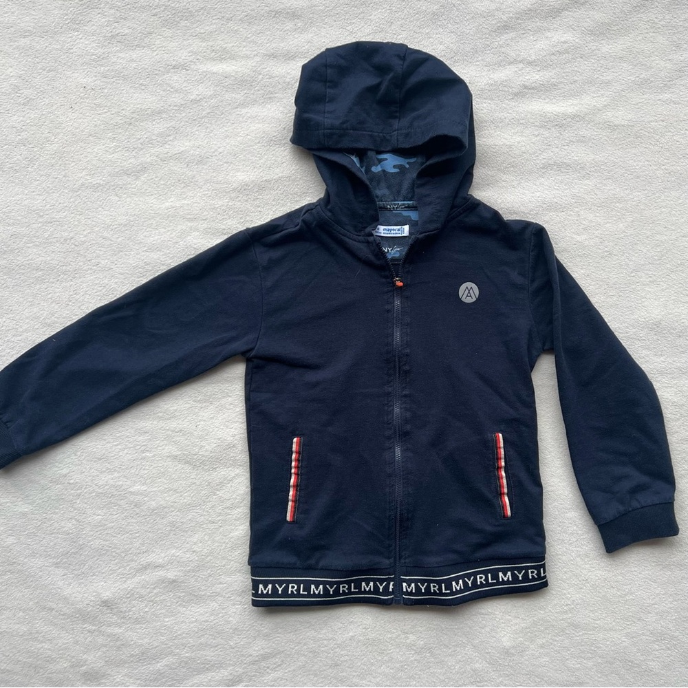 Mayoral Boys Full Zip Hooded Sweatshirt Jacket Navy Blue Size 8